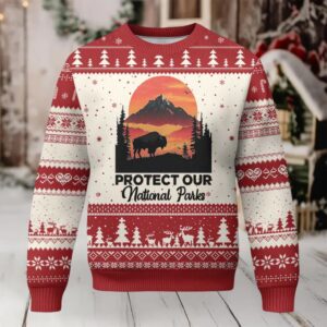 Protect Our National Parks Ugly Christmas Sweater Bison Buffalo Vintage Graphic