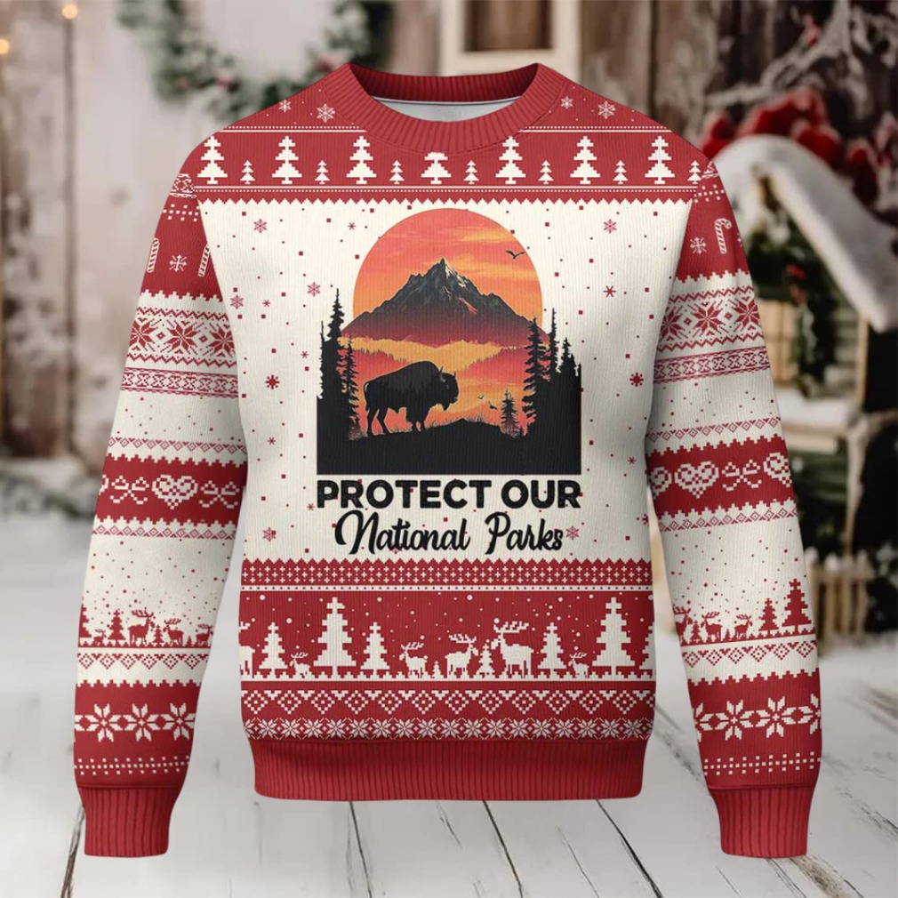 Protect Our National Parks Ugly Christmas Sweater Bison Buffalo Vintage Graphic Protect Our National Parks Ugly Christmas Sweater Bison Buffalo Vintage Graphic