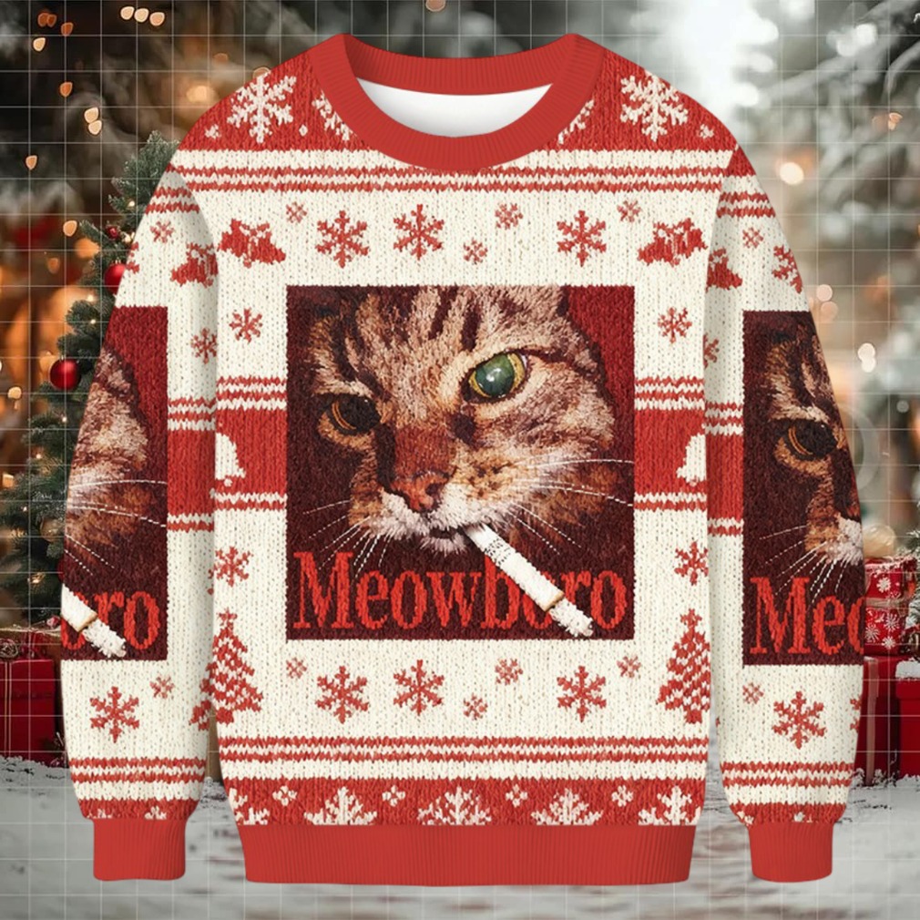 Red Meowlboro Smoking Cat Christmas Ugly Sweatshirt