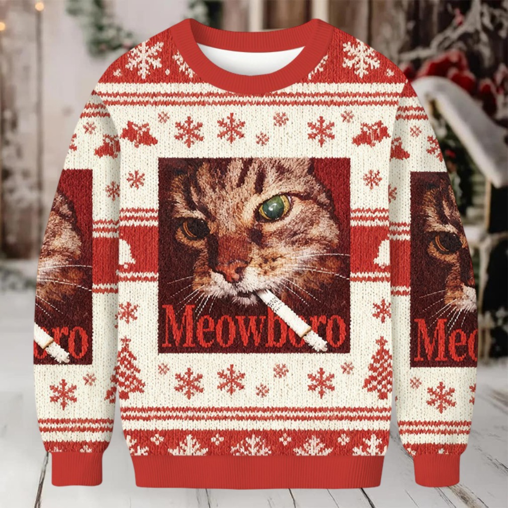 Red Meowlboro Smoking Cat Christmas Ugly Sweatshirt