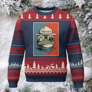 Resist Frog Meme Ugly Christmas Sweater Portland Vintage Aesthetic Gift