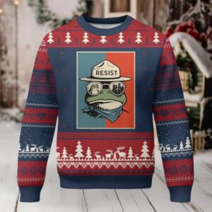 Resist Frog Meme Ugly Christmas Sweater Portland Vintage Aesthetic Gift
