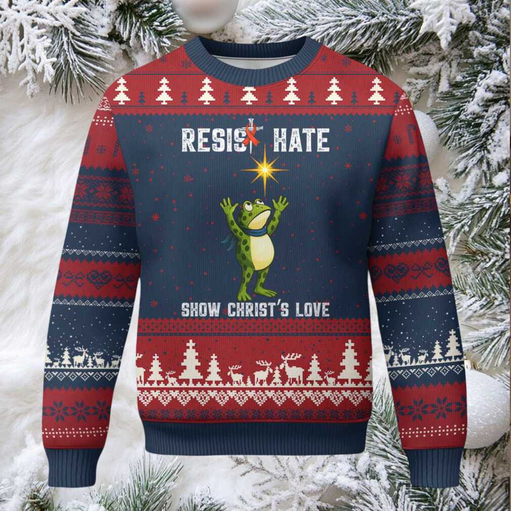 Resist Frog Ugly Christmas Sweater Christian HIV Awareness Red Ribbon Resist Frog Ugly Christmas Sweater Christian HIV Awareness Red Ribbon