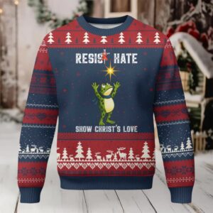 Resist Frog Ugly Christmas Sweater Christian HIV Awareness Red Ribbon