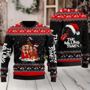 Rolling Stones Band Members Caricatures Monkey Santa Funny Ugly Christmas Sweater