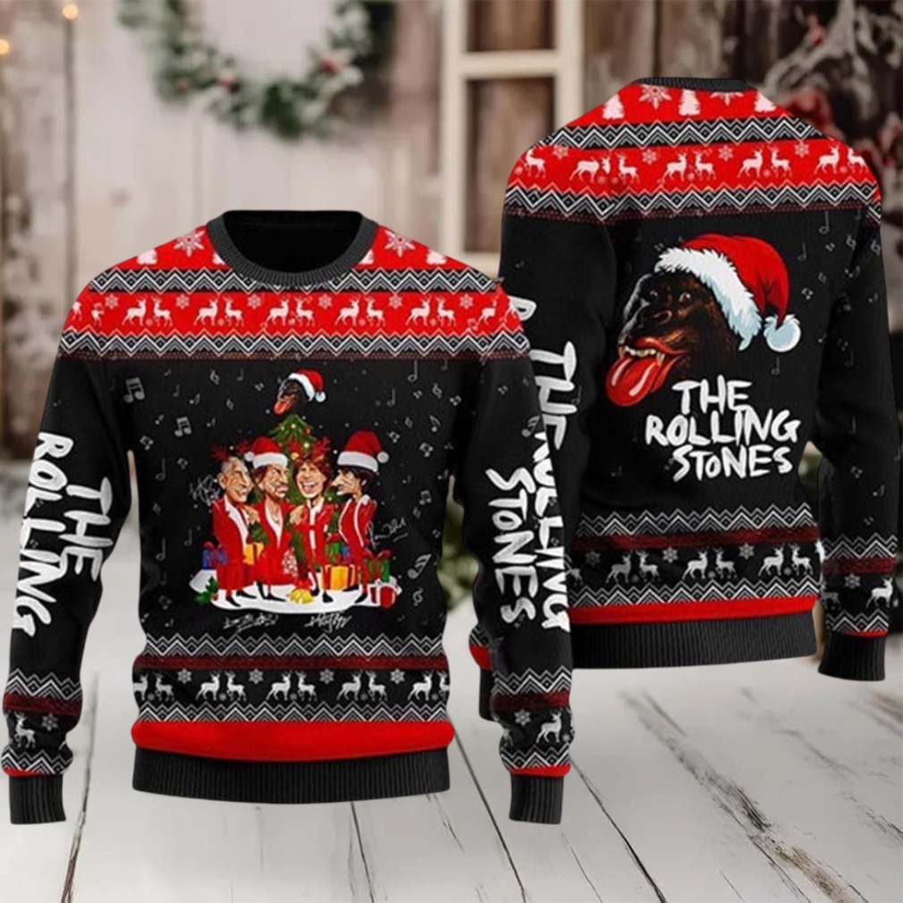 Rolling Stones Band Members Caricatures Monkey Santa Funny Ugly Christmas Sweater Rolling Stones Band Members Caricatures Monkey Santa Funny Ugly Christmas Sweater