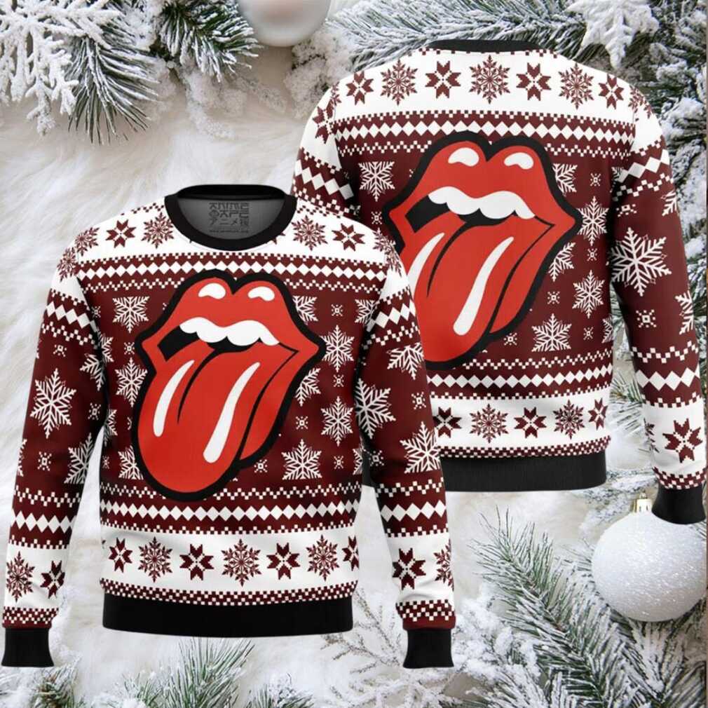 Rolling Stones Big Tongue Logo Ugly Christmas Sweater with Snowflakes