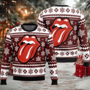 Rolling Stones Big Tongue Logo With Snowflakes Pattern Ugly Christmas Sweater