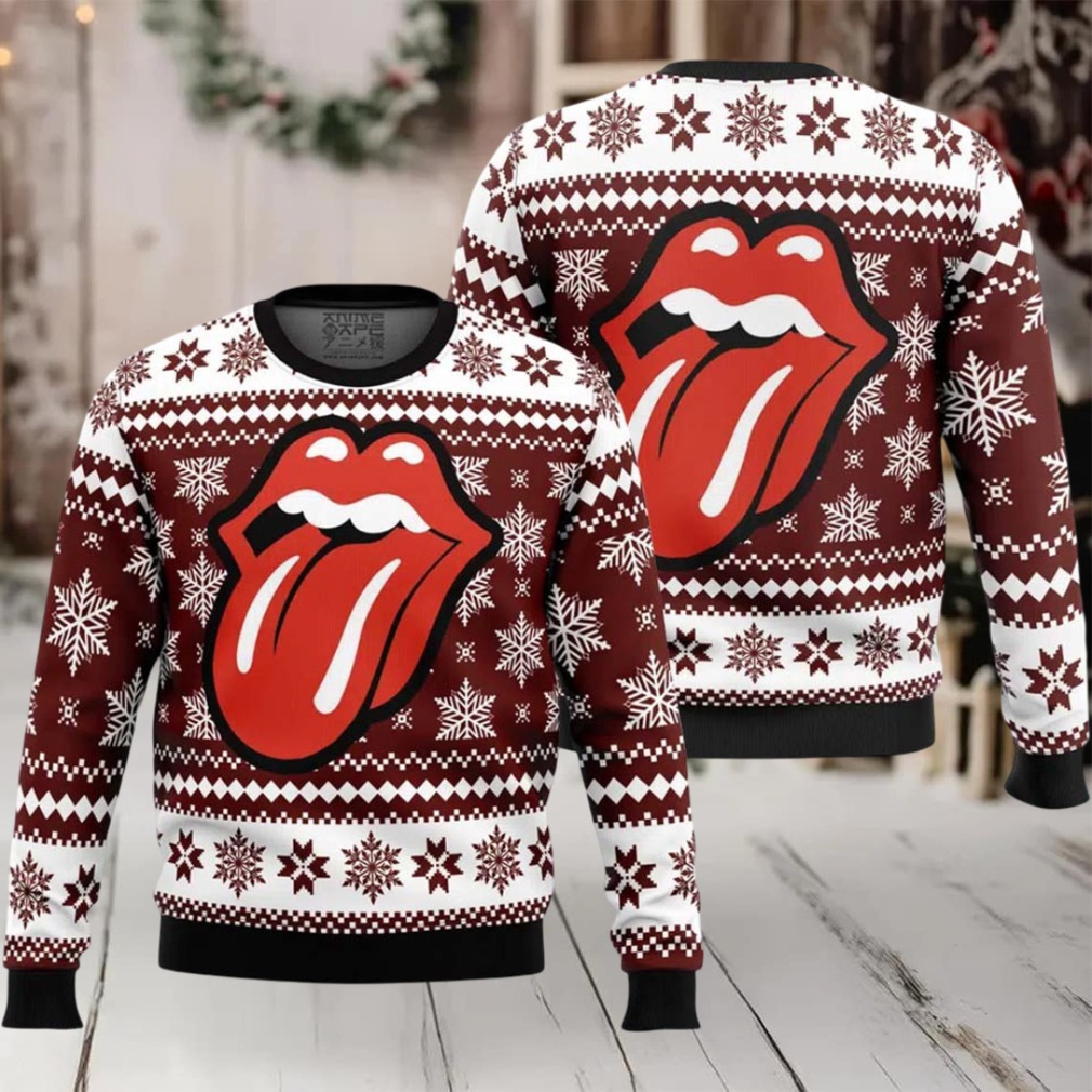 Rolling Stones Big Tongue Logo With Snowflakes Pattern Ugly Christmas Sweater Rolling Stones Big Tongue Logo With Snowflakes Pattern Ugly Christmas Sweater