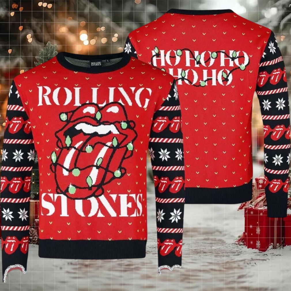 Rolling Stones Christmas Sweater in festive setting