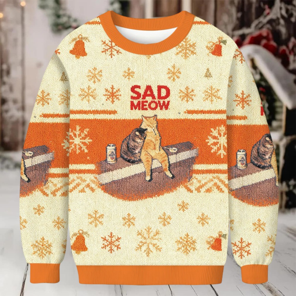 Person wearing Sad Meow Smoking Cat Christmas Ugly Sweatshirt