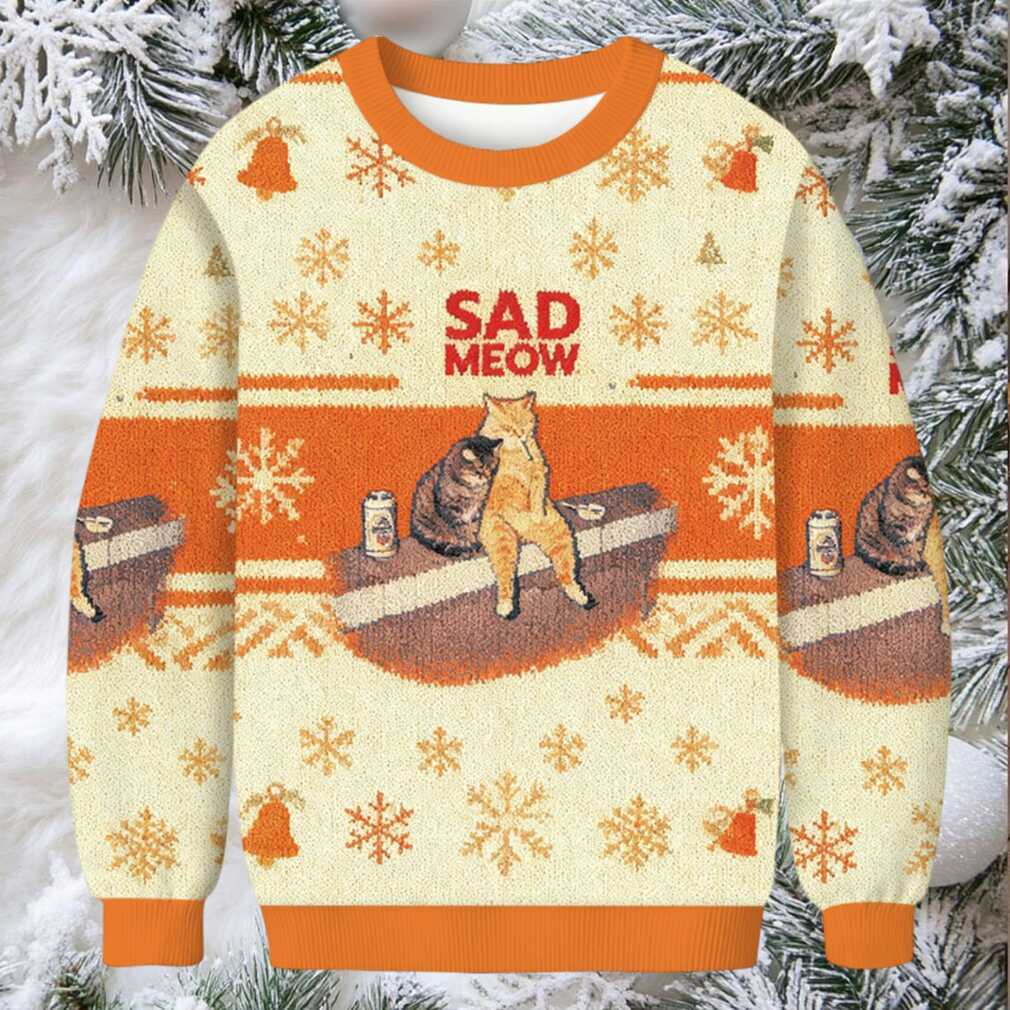 Sad Meow Smoking Cat Christmas Ugly Sweatshirt Sad Meow Smoking Cat Christmas Ugly Sweatshirt