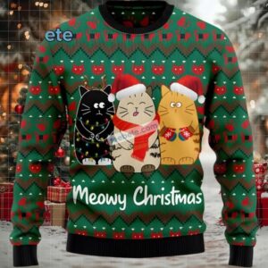 Santa Cat Meowy Christmas Ugly Sweater For Holiday Parties