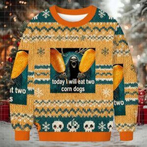 Today I Will Eat Two Corn Dogs Meme Christmas Ugly Sweatshirt