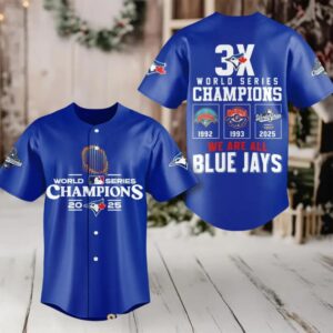 Toronto Blue Jays 3 Time World Series Champions 2025 Baseball Jersey
