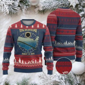 Total Solar Eclipse 2045 Ugly Christmas Sweater American Totality Tour Map August 12