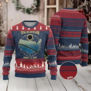 Total Solar Eclipse 2045 Ugly Christmas Sweater American Totality Tour Map August 12
