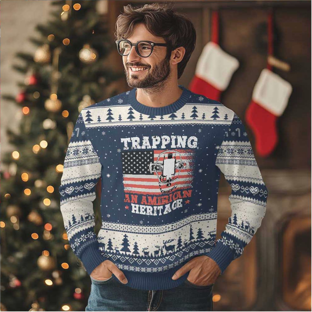 Trapping American Heritage Ugly Christmas Sweater with patriotic and trap hunting design