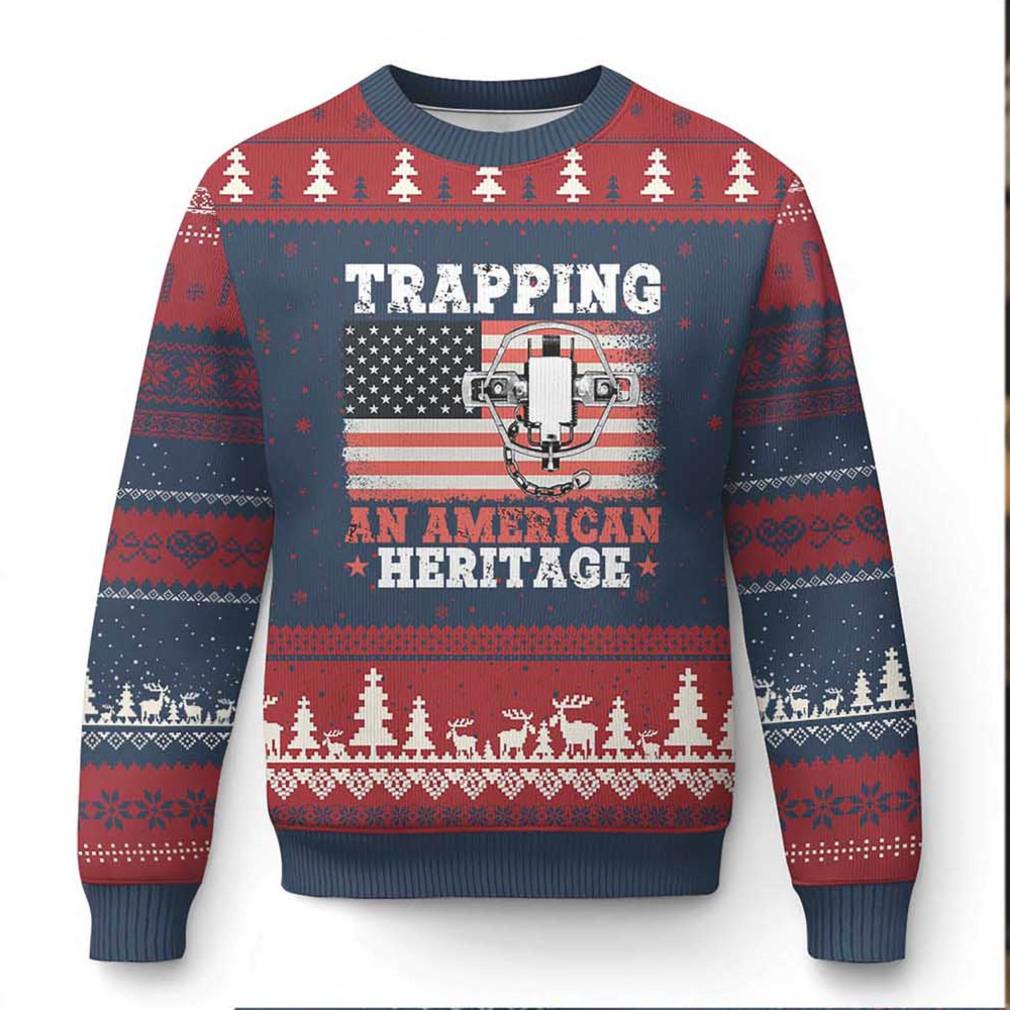 Person wearing Trapping American Heritage Ugly Christmas Sweater