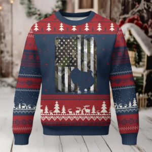 Turkey Hunting Camo US American Flag Thanksgiving Ugly Christmas Sweater