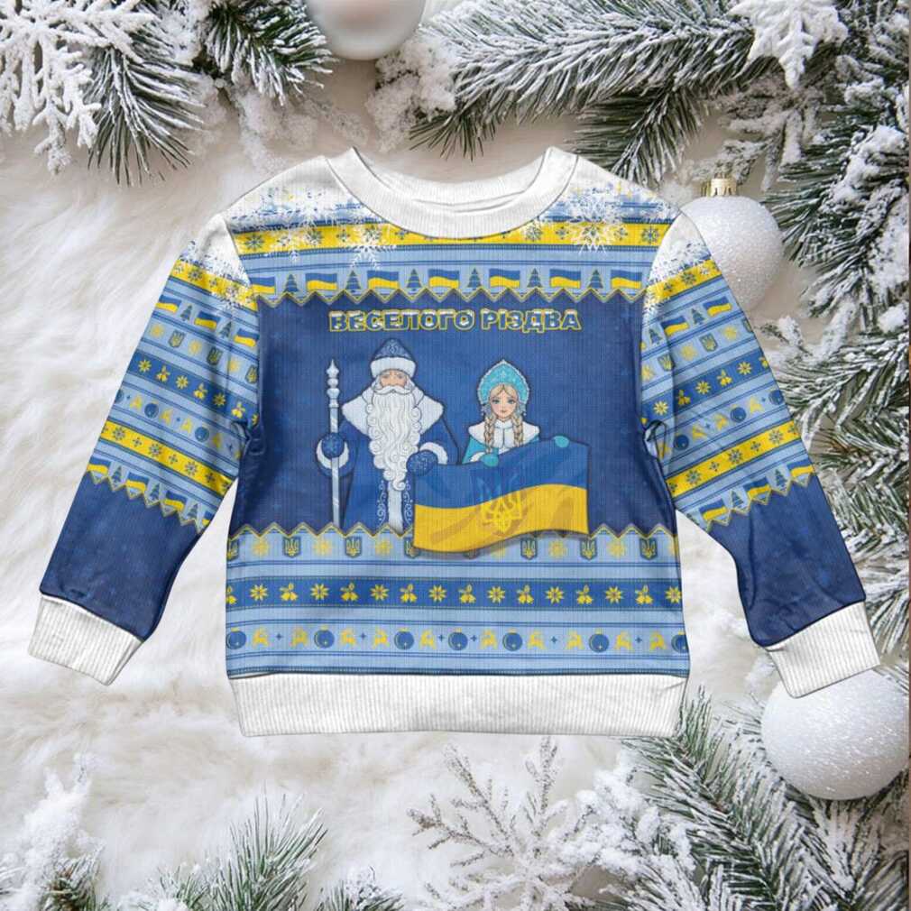 Ukraine Christmas Kid Ugly Christmas Sweater Ded Moroz And Snegurochka
