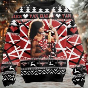 Van Halen Rock Band Eddie Runnin With The Devil Guitar Solo Signature Ugly Christmas Sweater