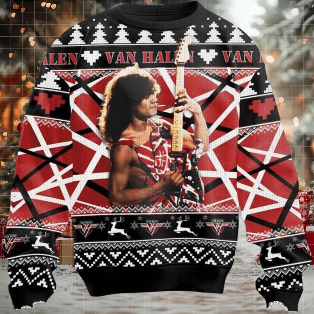 Van Halen Rock Band Eddie Runnin With The Devil Guitar Solo Signature Ugly Christmas Sweater - Back View