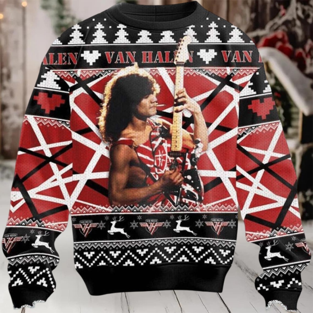Van Halen Rock Band Eddie Runnin With The Devil Guitar Solo Signature Ugly Christmas Sweater Van Halen Rock Band Eddie Runnin With The Devil Guitar Solo Signature Ugly Christmas Sweater