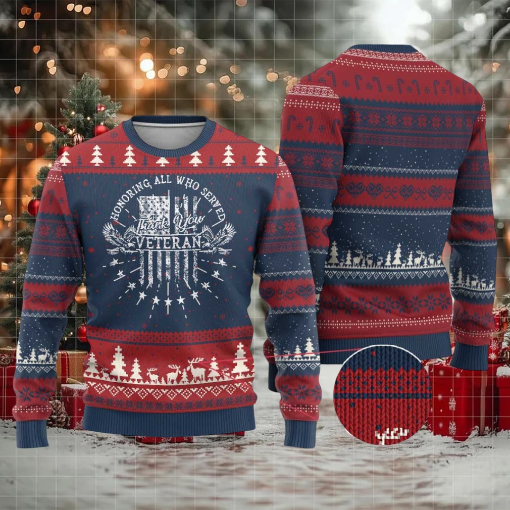 Veterans Day Ugly Christmas Sweater Honoring All Who Served Thank You