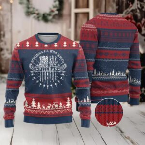 Veterans Day Ugly Christmas Sweater Honoring All Who Served Thank You