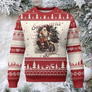 Vintage Xmas Santa Riding Motorcycle Ugly Christmas Sweater Santa's Little Rebel Rider Vintage