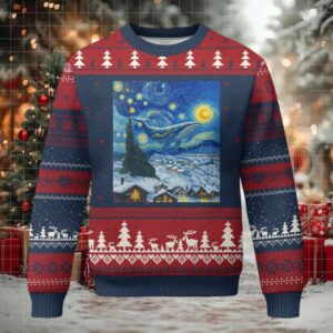 Whale Xmas Ugly Christmas Sweater Stary Night Van Gogh Xmas