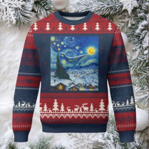 Whale Xmas Ugly Christmas Sweater Stary Night Van Gogh Xmas