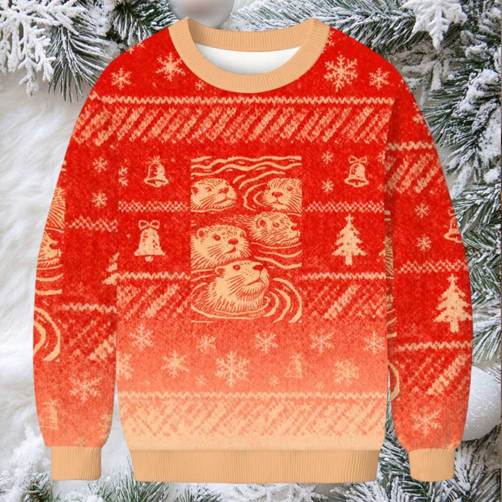 Woodcut Otter Christmas Ugly Sweatshirt Woodcut Otter Christmas Ugly Sweatshirt