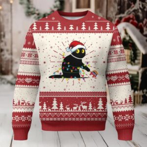 Xmas Black Cat Ugly Christmas Sweater Knock Over Elephant Funny Xmas
