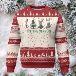 Xmas Hunting Ugly Christmas Sweater Tis The Season Hunting Camo Hunter
