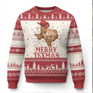 Xmas In Texas Ugly Christmas Sweater Merry Texmas Santa Cowboy Hat